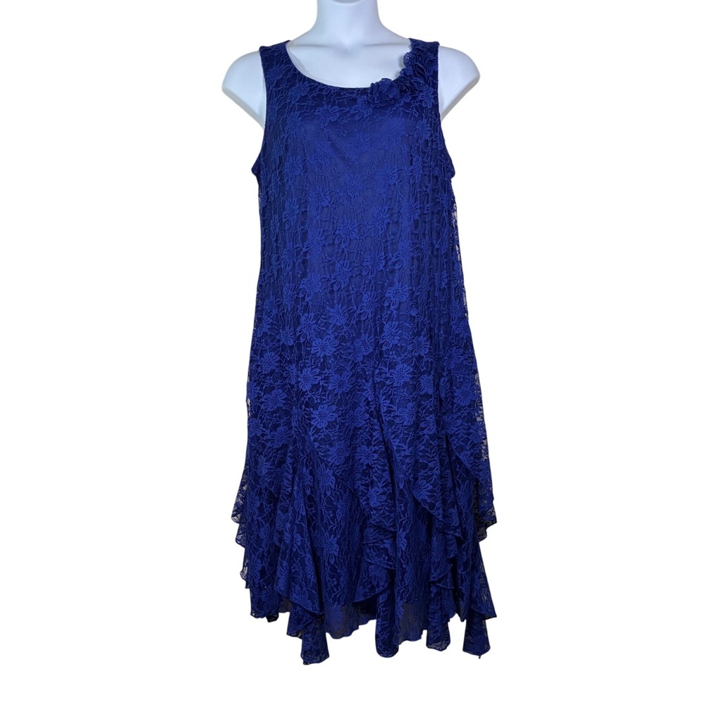Signature by Robbie Bee Dress 14W Blue Lace Gypsy Boho Coquette Wedding Whimsy